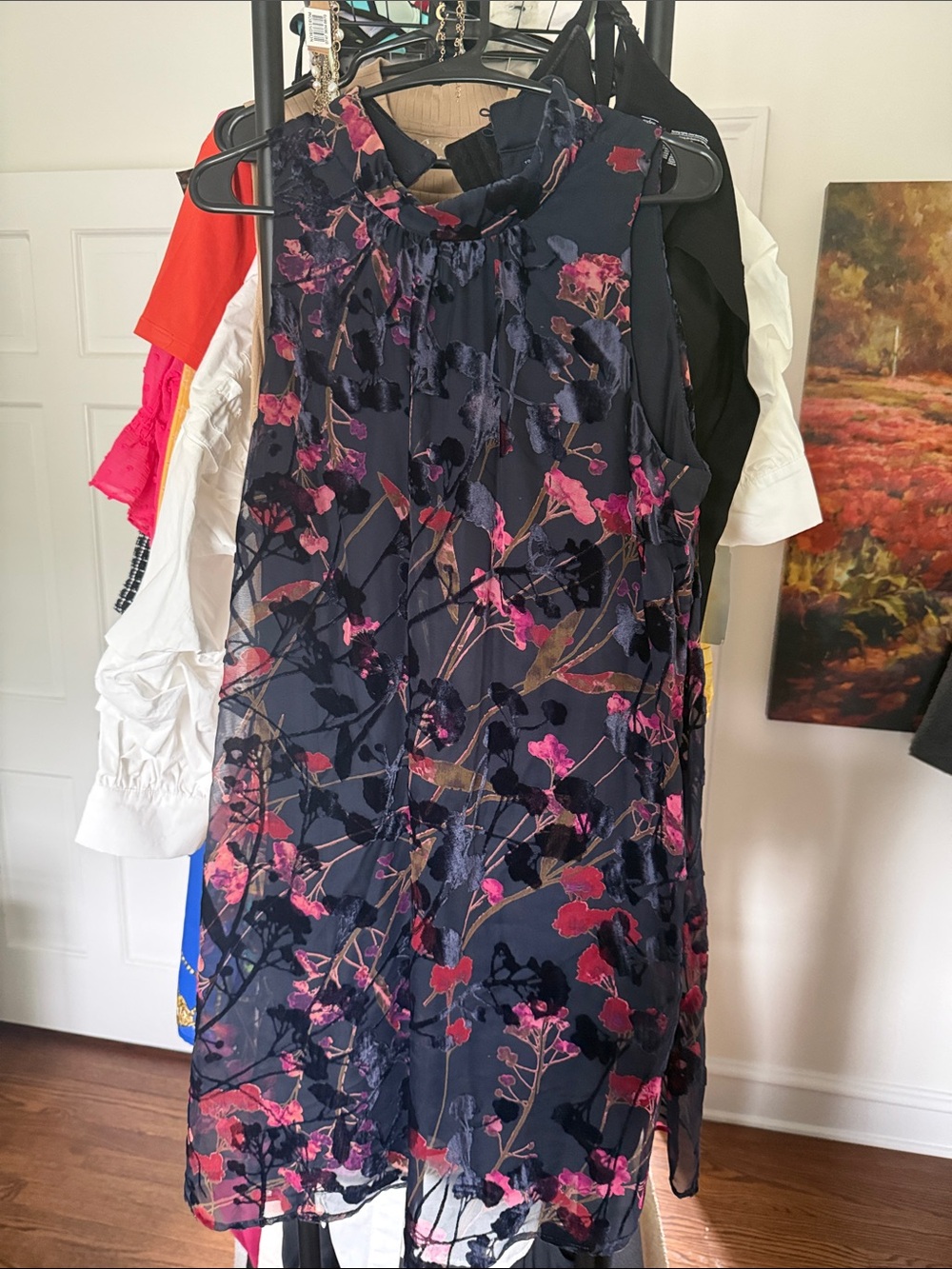 Tommy Hilfiger Navy Midi Dress with Pink Floral Print